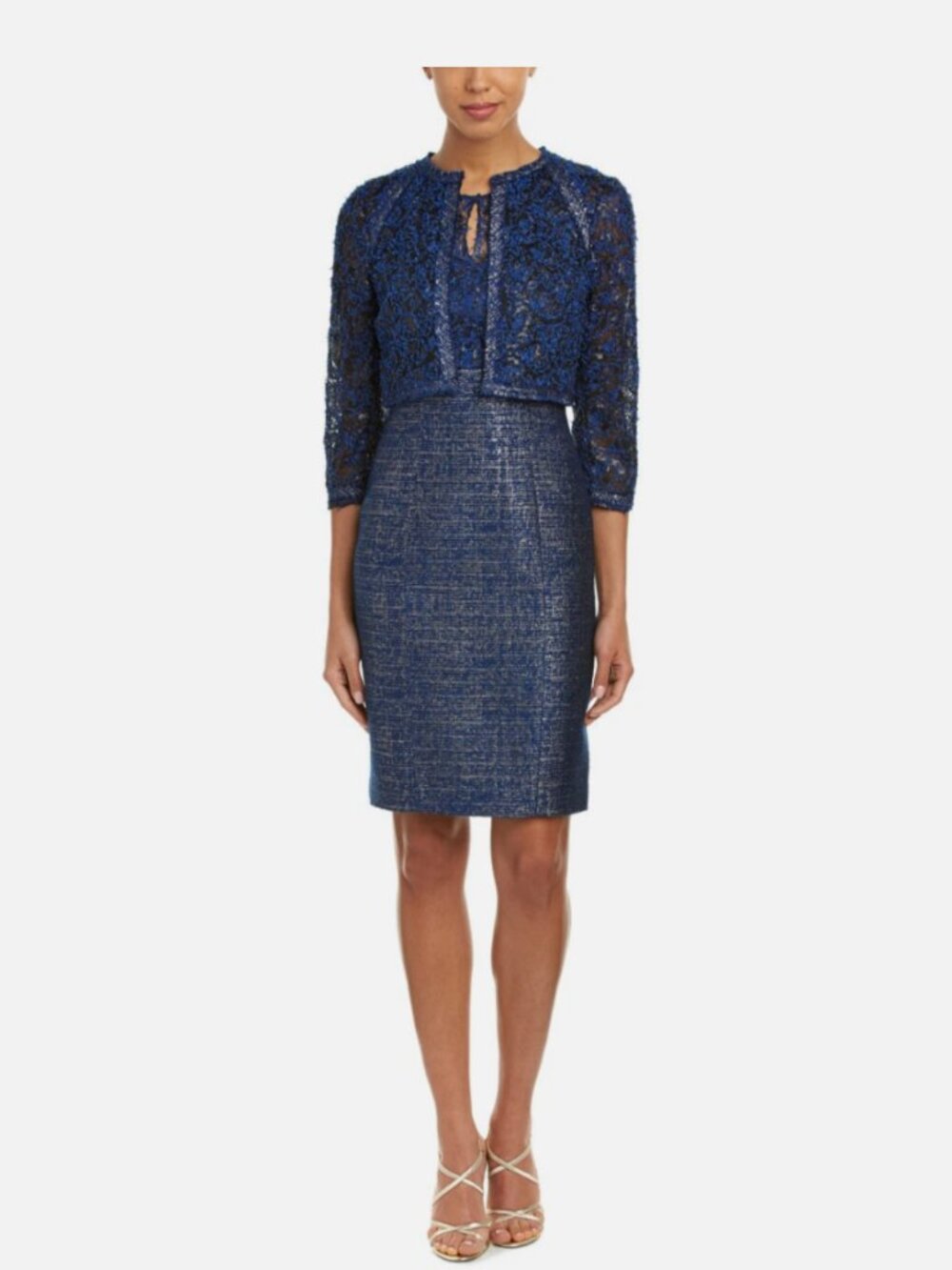 Kay Unger navy and gold tweed and lace two piece sz 12
